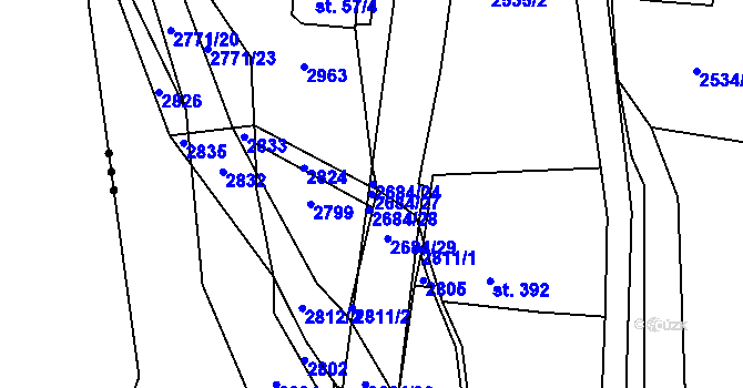 Parcela st. 2684/27 v KÚ Rusava, Katastrální mapa