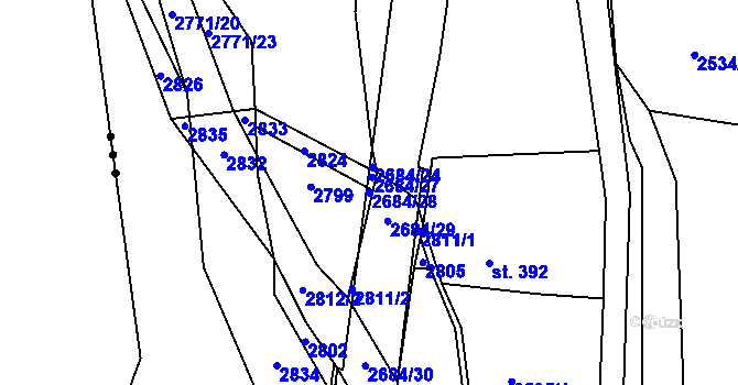 Parcela st. 2684/28 v KÚ Rusava, Katastrální mapa