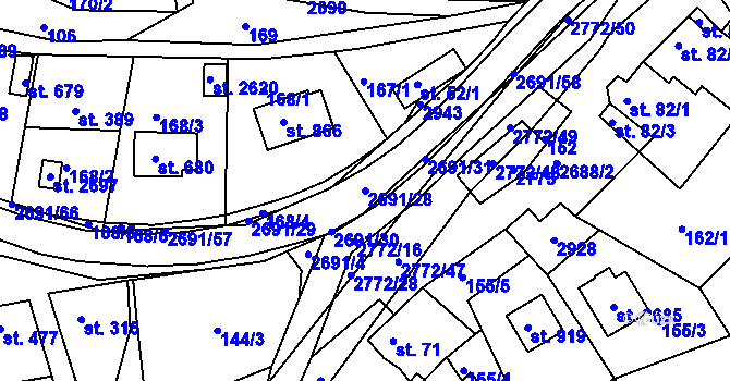 Parcela st. 2691/28 v KÚ Rusava, Katastrální mapa