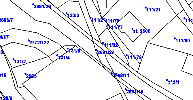 Parcela st. 2691/27 v KÚ Rusava, Katastrální mapa