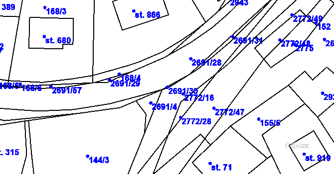 Parcela st. 2691/30 v KÚ Rusava, Katastrální mapa