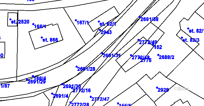 Parcela st. 2691/31 v KÚ Rusava, Katastrální mapa