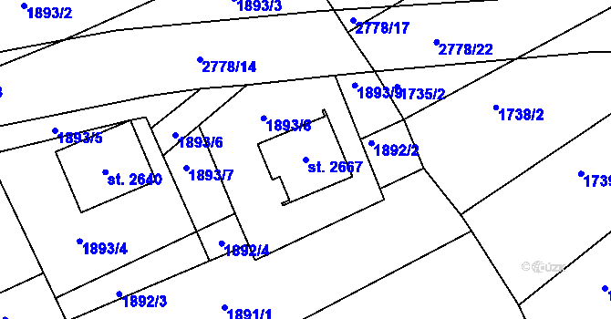 Parcela st. 2667 v KÚ Rusava, Katastrální mapa