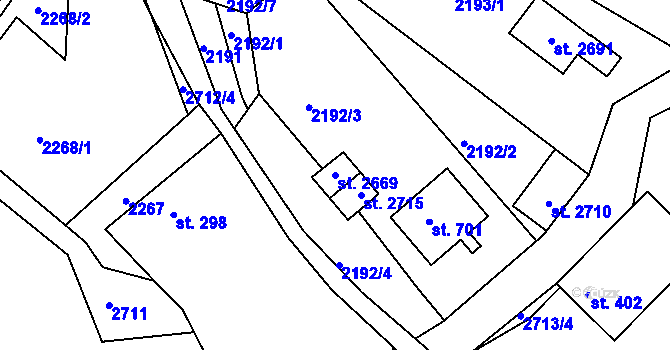 Parcela st. 2669 v KÚ Rusava, Katastrální mapa