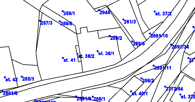 Parcela st. 38/1 v KÚ Rusava, Katastrální mapa