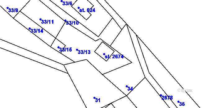 Parcela st. 2674 v KÚ Rusava, Katastrální mapa