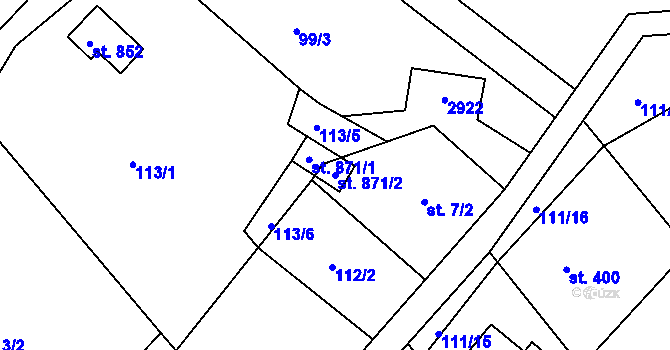 Parcela st. 871/2 v KÚ Rusava, Katastrální mapa