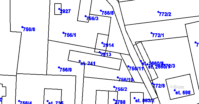 Parcela st. 2913 v KÚ Rusava, Katastrální mapa
