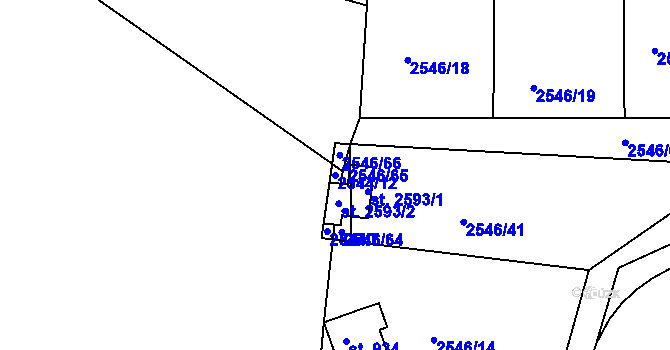 Parcela st. 2544/12 v KÚ Rusava, Katastrální mapa