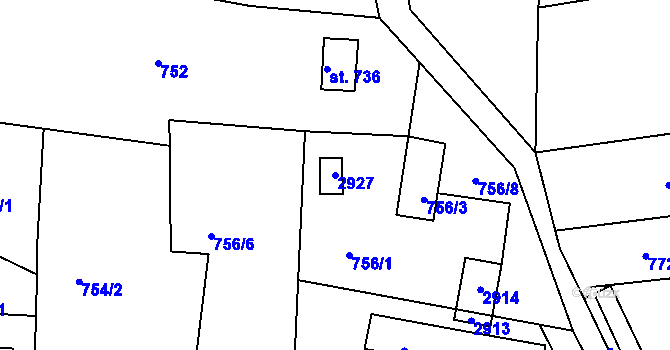 Parcela st. 2927 v KÚ Rusava, Katastrální mapa