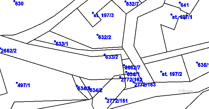 Parcela st. 633/2 v KÚ Rusava, Katastrální mapa