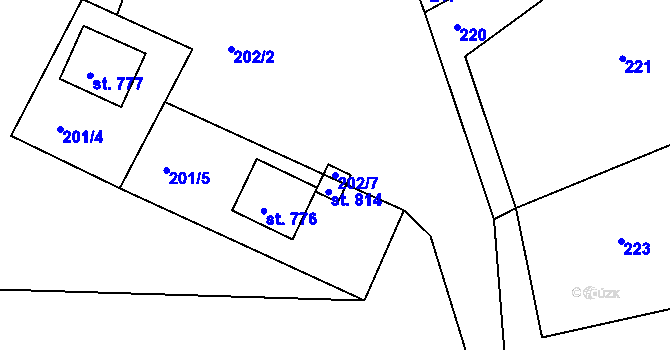 Parcela st. 202/7 v KÚ Rusava, Katastrální mapa