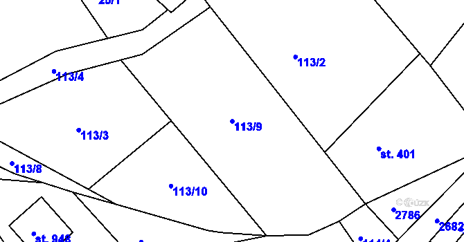 Parcela st. 113/9 v KÚ Rusava, Katastrální mapa