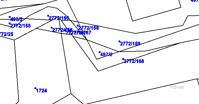 Parcela st. 497/2 v KÚ Rusava, Katastrální mapa