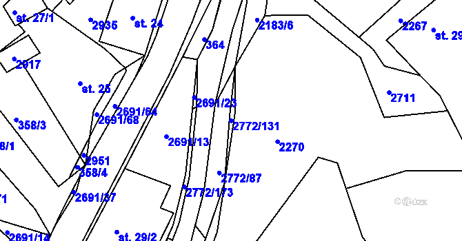 Parcela st. 2772/131 v KÚ Rusava, Katastrální mapa
