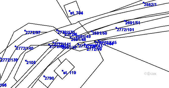 Parcela st. 2772/143 v KÚ Rusava, Katastrální mapa