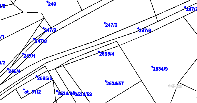 Parcela st. 2695/4 v KÚ Rusava, Katastrální mapa
