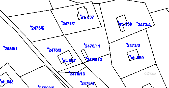 Parcela st. 2476/11 v KÚ Rusava, Katastrální mapa