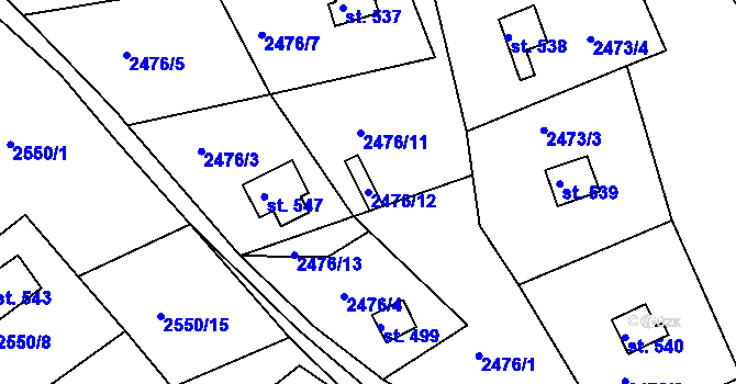 Parcela st. 2476/12 v KÚ Rusava, Katastrální mapa