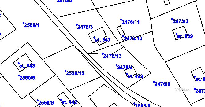 Parcela st. 2476/13 v KÚ Rusava, Katastrální mapa