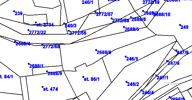 Parcela st. 2688/8 v KÚ Rusava, Katastrální mapa