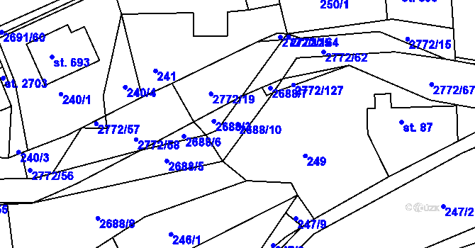 Parcela st. 2688/10 v KÚ Rusava, Katastrální mapa