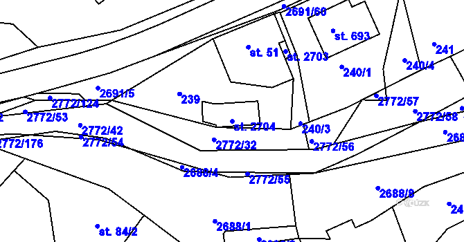 Parcela st. 2704 v KÚ Rusava, Katastrální mapa