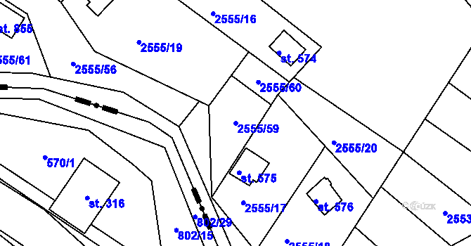 Parcela st. 2555/59 v KÚ Rusava, Katastrální mapa