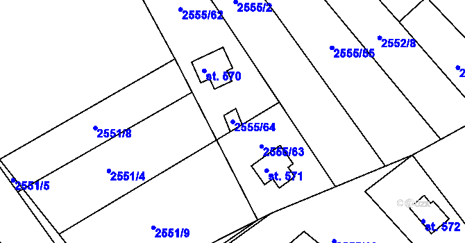 Parcela st. 2555/64 v KÚ Rusava, Katastrální mapa