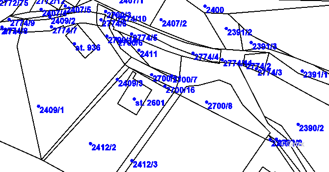 Parcela st. 2700/16 v KÚ Rusava, Katastrální mapa
