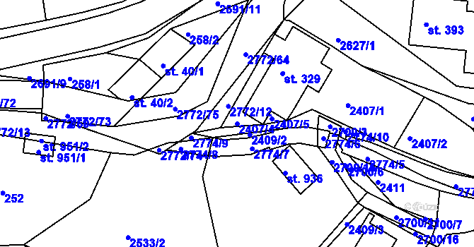 Parcela st. 2407/4 v KÚ Rusava, Katastrální mapa