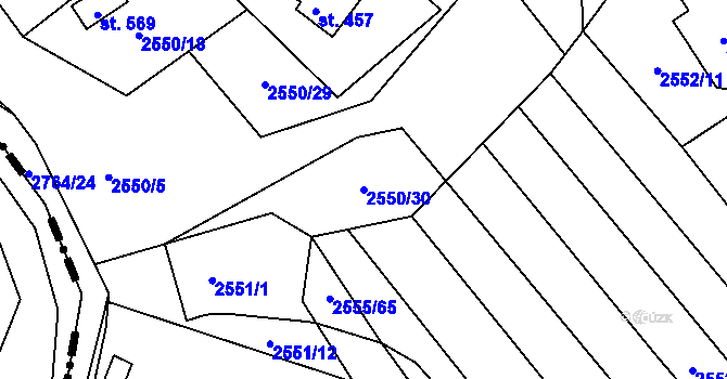 Parcela st. 2550/30 v KÚ Rusava, Katastrální mapa