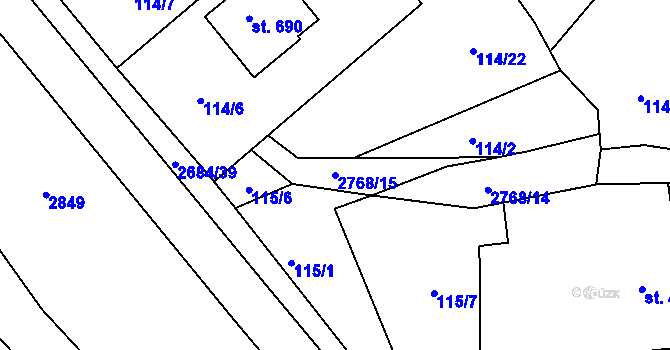 Parcela st. 2768/15 v KÚ Rusava, Katastrální mapa