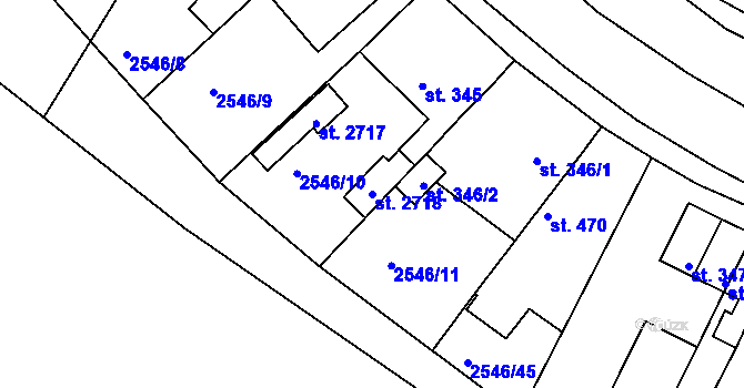 Parcela st. 2718 v KÚ Rusava, Katastrální mapa