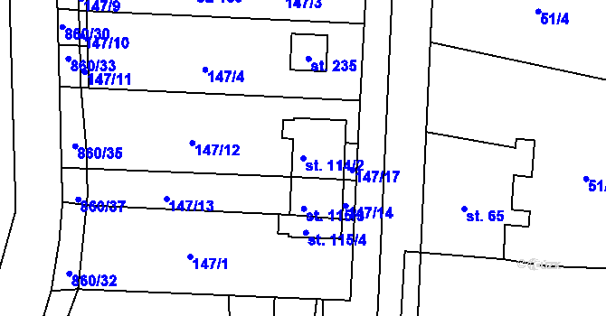 Parcela st. 114/2 v KÚ Rusek, Katastrální mapa