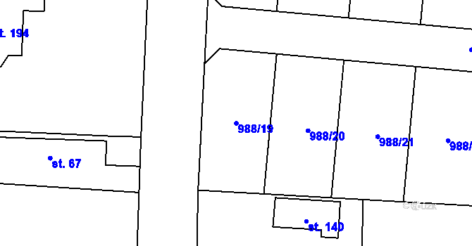 Parcela st. 988/19 v KÚ Rusek, Katastrální mapa