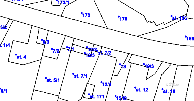 Parcela st. 7/2 v KÚ Rusín, Katastrální mapa