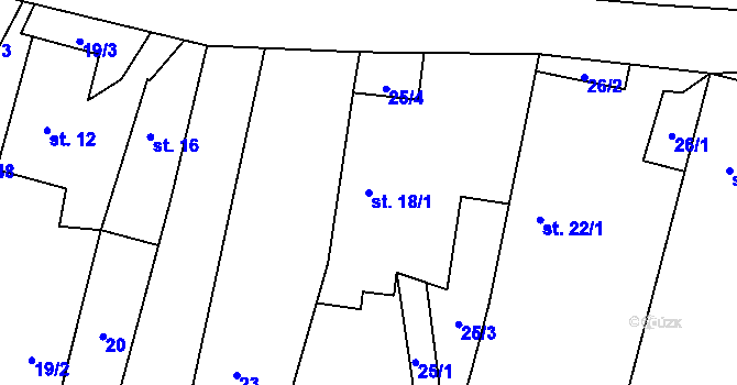 Parcela st. 18/1 v KÚ Rusín, Katastrální mapa