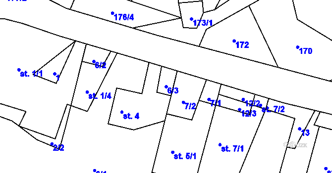 Parcela st. 6/3 v KÚ Rusín, Katastrální mapa