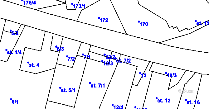 Parcela st. 12/2 v KÚ Rusín, Katastrální mapa