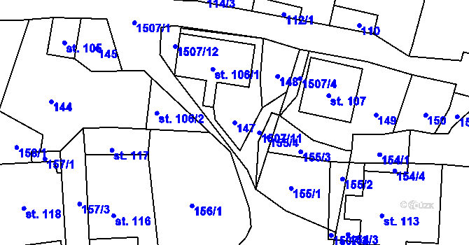 Parcela st. 147 v KÚ Rusín, Katastrální mapa