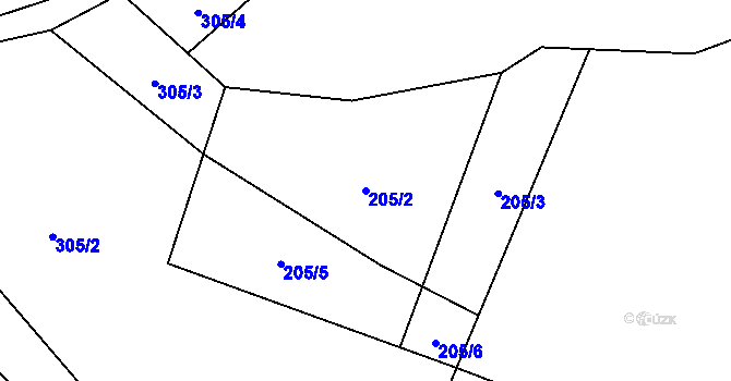 Parcela st. 205/2 v KÚ Rusín, Katastrální mapa
