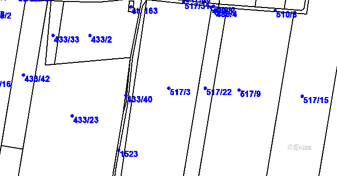 Parcela st. 517/3 v KÚ Rusín, Katastrální mapa