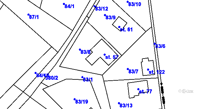 Parcela st. 57 v KÚ Vratkov, Katastrální mapa