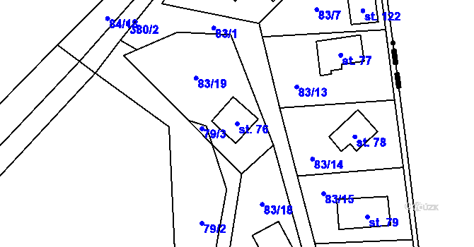 Parcela st. 76 v KÚ Vratkov, Katastrální mapa