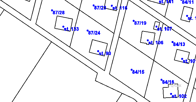 Parcela st. 90 v KÚ Vratkov, Katastrální mapa
