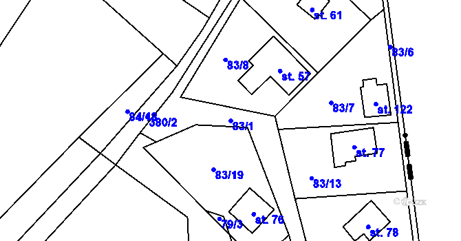Parcela st. 83/1 v KÚ Vratkov, Katastrální mapa