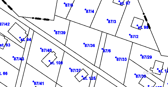 Parcela st. 87/36 v KÚ Vratkov, Katastrální mapa
