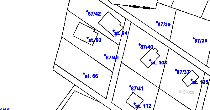 Parcela st. 87/43 v KÚ Vratkov, Katastrální mapa