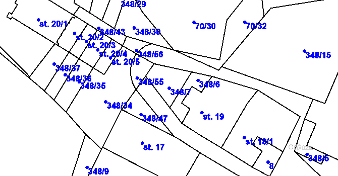 Parcela st. 348/7 v KÚ Vratkov, Katastrální mapa